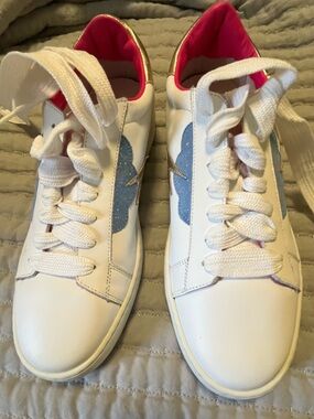 White Sneakers with Pink Lining and Light Blue Side Detail